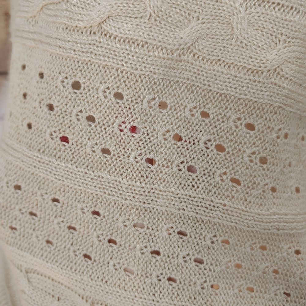 New York & Co Women's Size Medium Beige Crotcheted Eyelet Sweater - Picture 3 of 8
